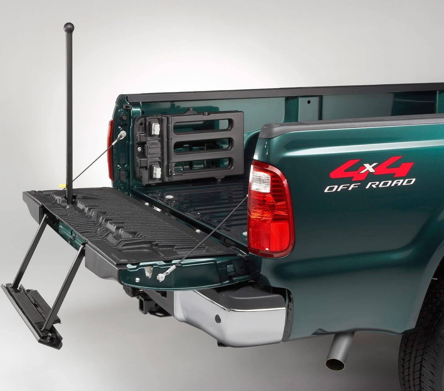 A retractable tailgate step first introduced on Ford F-Series Super Duty in 2006